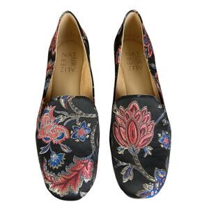 Naturalizer Emiline Loafers Women Size 6N Black Pink Embroidered Floral Slip-Ons